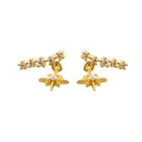 Boucles d'oreilles en laiton zircon cubique pavent, Placage de couleur d'or, bijoux de mode & pavé de micro zircon & pour femme, doré, 13x13x14mm, Vendu par paire