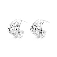 925 Sterling Silver Stud Earrings, bright silver color plated, fashion jewelry & for woman, nickel, lead & cadmium free, 13x10mm, Sold By Pair