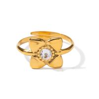 Zirkonia Edelstahl-Finger- Ring, 304 Edelstahl, Modeschmuck & Micro pave Zirkonia & für Frau, goldfarben, 10.40mm, verkauft von PC