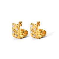 Edelstahl Ohrringe, 304 Edelstahl, mit Kunststoff Perlen, Modeschmuck & für Frau & mit Strass, goldfarben, 19x12mm, verkauft von Paar