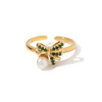nehrđajućeg Čelik vještački dijamant Finger Ring, 304 nehrđajućeg čelika, s Plastična Pearl, 18K pozlaćeno, modni nakit & za žene & s Rhinestone, zlatan, Prodano By PC