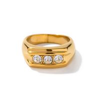 Cubic Zirconia Stainless Steel Finger Ring 304 Stainless Steel with Plastic Pearl 18K gold plated & micro pave cubic zirconia & for woman golden 8.95mm Sold By PC