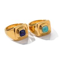 Ring Finger ze stali nierdzewnej, Stal nierdzewna 304, ze Lapis Lazuli, Pozłacane 18K, biżuteria moda & różnej wielkości do wyboru & dla kobiety, złoty, 13.10mm, sprzedane przez PC