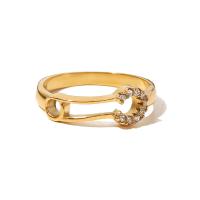 Rhinestone-Edelstahl -Finger-Ring, 304 Edelstahl, 18K vergoldet, verschiedene Größen vorhanden & für Frau & mit Strass, goldfarben, 6.20mm, verkauft von PC