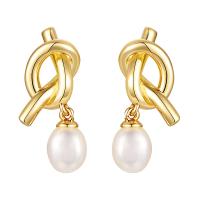 Messing Drop ørering, med Plastic Pearl, guldfarve belagt, mode smykker & for kvinde, gylden, nikkel, bly & cadmium fri, 24x9mm, Solgt af par