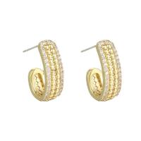 Cubic Zirconia Micro Pave Brass Earring, Letter C, gold color plated, micro pave cubic zirconia & for woman, nickel, lead & cadmium free, 6x21mm, Sold By Pair