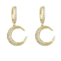 Cubic Zirconia Micro Pave Brass Earring, Moon, gold color plated, micro pave cubic zirconia & for woman, nickel, lead & cadmium free, 18x35mm, Sold By Pair