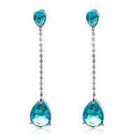 Cubic Zirconia Micro Pave Brass Earring Teardrop platinum color plated micro pave cubic zirconia & for woman blue nickel lead & cadmium free Sold By Pair