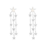 Cubic Zirconia Micro Pave Brass Earring with Plastic Pearl Star real gold plated fashion jewelry & micro pave cubic zirconia & for woman white nickel lead & cadmium free Sold By Pair