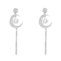Cubic Zirconia Micro Pave Brass Earring, Moon and Star, platinum plated, fashion jewelry & micro pave cubic zirconia & for woman, silver color, nickel, lead & cadmium free, 62x17mm, Sold By Pair