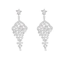 Cubic Zirconia Micro Pave Brass Earring, Star, platinum plated, fashion jewelry & micro pave cubic zirconia & for woman, silver color, nickel, lead & cadmium free, 55x20mm, Sold By Pair