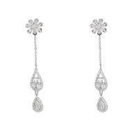Cubic Zirconia Micro Pave Brass Earring, platinum plated, fashion jewelry & micro pave cubic zirconia & for woman, silver color, nickel, lead & cadmium free, 62x12mm, Sold By Pair