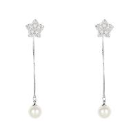 Cubic Zirconia Micro Pave Brass Earring with Plastic Pearl Flower platinum plated fashion jewelry & micro pave cubic zirconia & for woman white nickel lead & cadmium free Sold By Pair