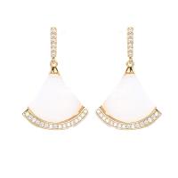 Cubic Zirconia Micro Pave Brass Earring with Pearl Oyster Round real gold plated fashion jewelry & micro pave cubic zirconia & for woman nickel lead & cadmium free Sold By Pair