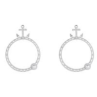 Cubic Zirconia Micro Pave Brass Earring with Plastic Pearl Anchor platinum plated fashion jewelry & micro pave cubic zirconia & for woman silver color nickel lead & cadmium free Sold By Pair