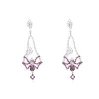 Cubic Zirconia Micro Pave Brass Earring Spider real gold plated fashion jewelry & micro pave cubic zirconia & for woman purple nickel lead & cadmium free Sold By Pair