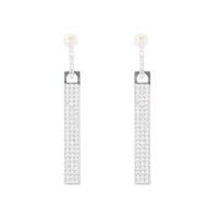 Cubic Zirconia Micro Pave Brass Earring Rectangle real gold plated fashion jewelry & micro pave cubic zirconia & for woman silver color nickel lead & cadmium free Sold By Pair