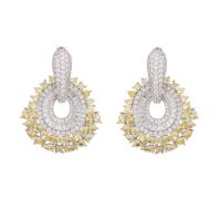 Cubic Zirconia Micro Pave Brass Earring gold color plated fashion jewelry & micro pave cubic zirconia & for woman nickel lead & cadmium free Sold By Pair