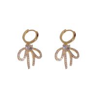 Cubic Zirconia Micro Pave Brass Earring, Bowknot, real gold plated, fashion jewelry & micro pave cubic zirconia & for woman, nickel, lead & cadmium free, 14x27mm, Sold By PC