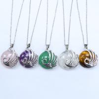 Quartz Gemstone Pendants Brass with Natural Stone Round plated DIY nickel lead & cadmium free Sold By PC