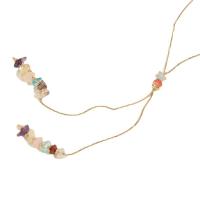 Messing Halskette, mit Naturstein, plattiert, Modeschmuck, farbenfroh, frei von Nickel, Blei & Kadmium, Länge 48 cm, verkauft von PC