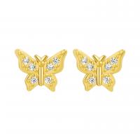 Brass Stud Earring, Butterfly, plated, for woman & with rhinestone, more colors for choice, 8x6.60mm, Sold By Pair