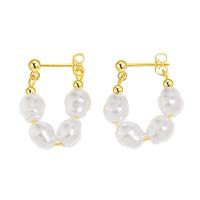 Plastic Pearl Drop Earring with Brass gold color plated fashion jewelry & for woman Sold By Pair