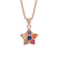 Brass Necklace, Star, plated, oval chain & for woman & with rhinestone, more colors for choice, Length:Approx 18-20 Inch, Sold By PC