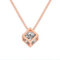 Brass Necklace Cube plated box chain & for woman & with rhinestone & hollow 6mm Length Approx 17.7 Inch Sold By PC