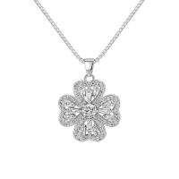 Brass Necklace, with Czech Rhinestone, with 2inch extender chain, Four Leaf Clover, platinum plated, box chain & for woman, 17.50x22mm, Length:Approx 18.3 Inch, Sold By PC