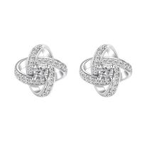 Cubic Zirconia Micro Pave Brass Earring Four Leaf Clover plated micro pave cubic zirconia & for woman & hollow 11mm Sold By Pair