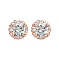 Brass Stud Earring Round plated for woman & with rhinestone 9mm Sold By Pair