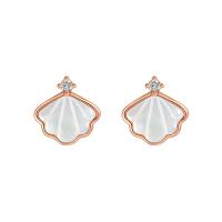 Brass Stud Earring with White Shell Shell plated for woman & with rhinestone 10mm Sold By Pair