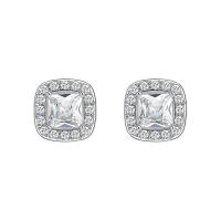 Brass Stud Earring Square platinum plated for woman & with rhinestone 9.50mm Sold By Pair