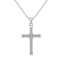 Brass Necklace, Cross, plated, Unisex & box chain & with rhinestone, more colors for choice, 19.20x35mm, Length:Approx 17.9 Inch, Sold By PC