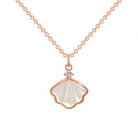 Brass Necklace with White Shell Shell plated oval chain & for woman & with rhinestone 18mm Length Approx 16-18 Inch Sold By PC