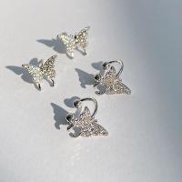 Zinc Alloy Stud Earring Butterfly real gold plated fashion jewelry & for woman & with rhinestone silver color nickel lead & cadmium free Sold By Pair