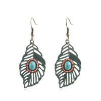 Tibetan Style Drop Earrings, with turquoise, fashion jewelry & for woman, nickel, lead & cadmium free, 60x22mm, Sold By Pair