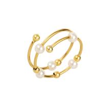 Stainless Steel Finger Ring, 304 Stainless Steel, with Plastic Pearl, Vacuum Ion Plating, fashion jewelry & for woman, more colors for choice, Sold By PC