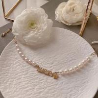 Freshwater Pearl Brass Chain Necklace, Pérolas de água doce, with Liga de cobre, 14K cheio de ouro, joias de moda & para mulher, branco, 7-8mm, comprimento Aprox 40 cm, vendido por PC