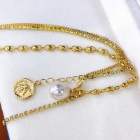 Freshwater Pearl Brass Chain Necklace, Pérolas de água doce, with Liga de cobre, 14K cheio de ouro, joias de moda & para mulher & com strass, 11-12mm, comprimento Aprox 40 cm, vendido por PC