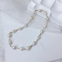 Freshwater Pearl Brass Chain Necklace, Pérolas de água doce, with Liga de cobre, 14K cheio de ouro, joias de moda & para mulher, branco, 10-11mm, comprimento Aprox 42 cm, vendido por PC