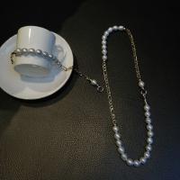 Ensembles de bijoux de perle d'eau douce de culture naturelle, perle d'eau douce cultivée, avec laiton, 14K rempli d’or, bijoux de mode & pour femme, blanc, 9-10mm, Longueur Environ 42 cm, Environ 18 cm, Vendu par PC