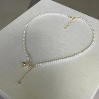 Freshwater Pearl Mässing Chain Necklace, med Kopparlegering, 14K guldfyllt, mode smycken & för kvinna, vit, 3-4mm, Längd Ca 40 cm, Säljs av PC