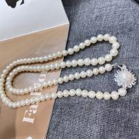 Sladkovodní Pearl svetr řetěz náhrdelník, s Slitina mědi, 14K plněné zlatem, módní šperky & micro vydláždit kubické zirkony & pro ženy, bílý, 8-9mm, Délka Cca 90 cm, Prodáno By PC