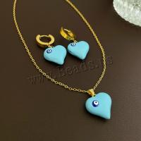 Evil Eye Jewelry Set Titanium Steel fashion jewelry & for woman & enamel blue Length Approx 50 cm Sold By PC