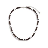 Mode halsband smycken, Polymer Clay, med Trä & Zink Alloy, med 7cm extender kedja, handgjord, andra effekter, två olikfärgade, Såld Per 40 cm Strand