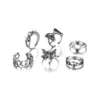 Juego de anillos de aleación de zinc, pulido, 6 piezas & Joyería & micro arcilla de zirconia cúbica & para mujer & esmalte, plateado, Vendido por Set
