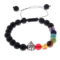 Gemstone Bracelets, Lava, with Polyester Cord & Gemstone & Tibetan Style, handmade, fashion jewelry & for woman, more colors for choice, Length:16.5-25 cm, Sold By PC