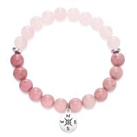 Bracelets quartz, quartz rose, avec pierre de grain & alliage de zinc, fait à la main, Naturel & bijoux de mode & pour femme, deux couleurs différentes, Vendu par 8 pouce brin